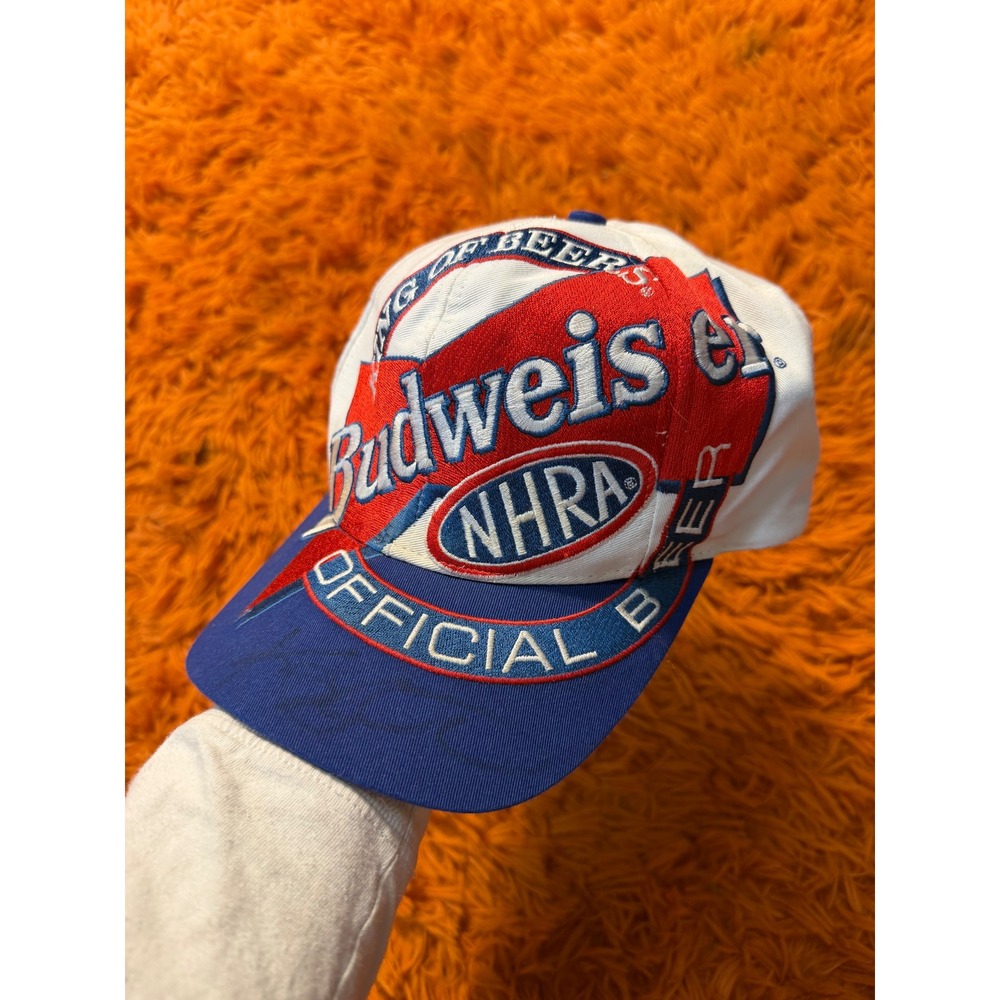 Vintage Kudzu NHRA Budweiser King of Beers Snapback Hat White Blue Racing Cap